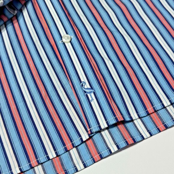 NWT $99 Tailor Byrd LS Button Down Shirt Blue Pink Stripe Flip Cuff Men’s Size L - Picture 5 of 11